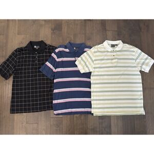 Jos A Bank Lot Of 3 Leadbetter Golf Men's Short Sleeve Polo Shirt Size L Striped